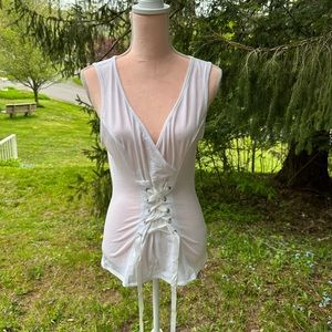 White Sleeveless Lace Up Top